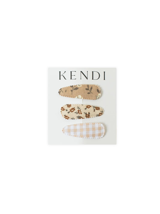 Colored Organics - KENDI Baby Hair Clips 3 Pack - Tan Gingham