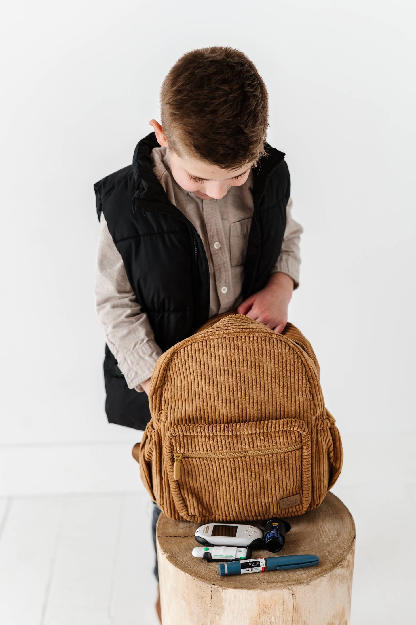 Big Little Wish - The Play Date Mini Backpack- Camel Corduroy