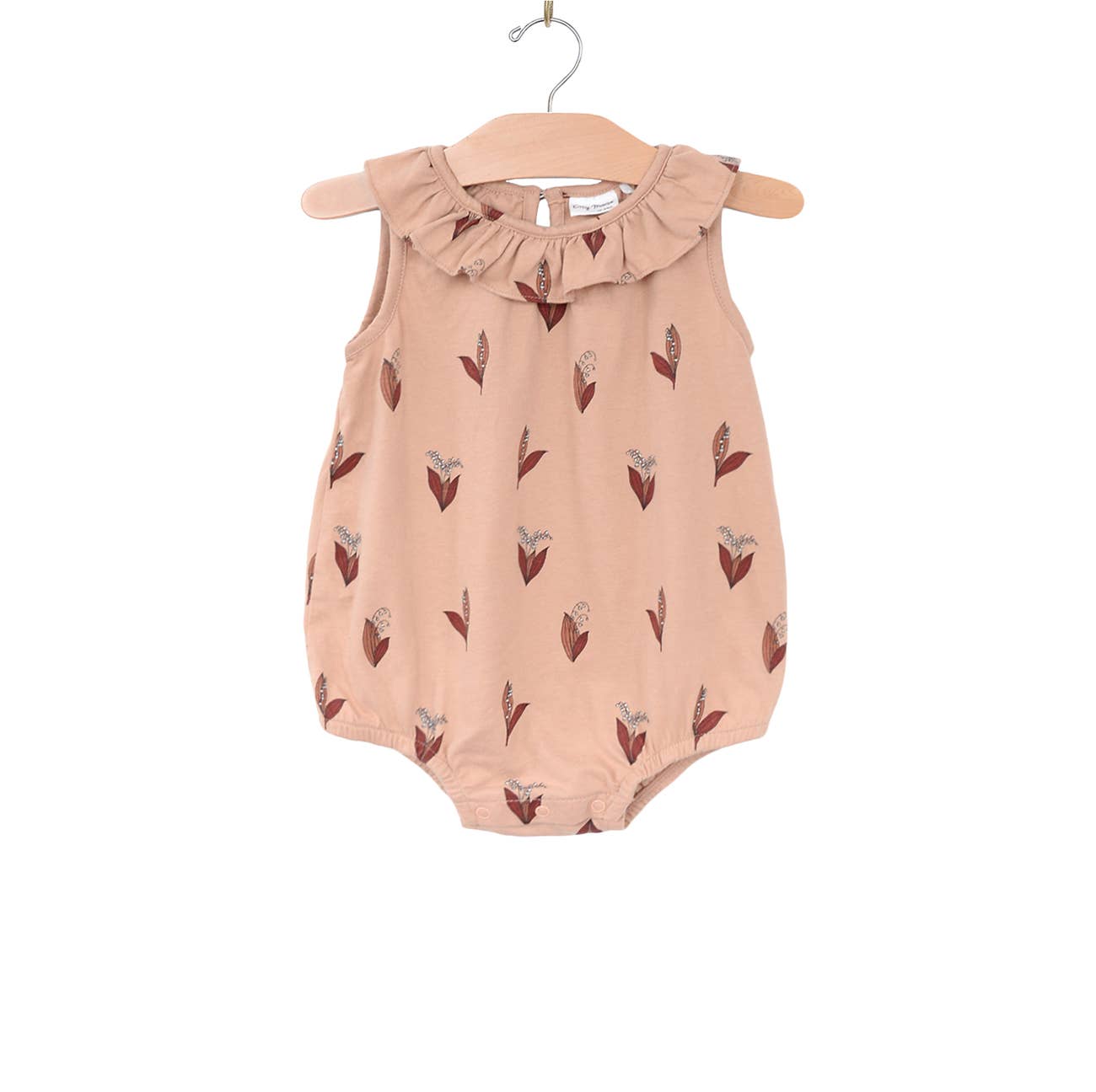 City Mouse Studio - Frill Collar Romper- Lily of the Valley- Peach