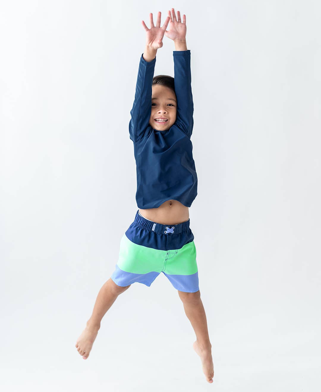 RuffleButts + RuggedButts - Boys Mint & Blue Color Block Swim Trunks