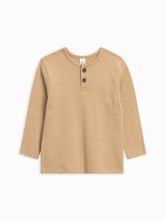 Colored Organics - Organic Baby and Kids Reef Henley Long Sleeve - Latte