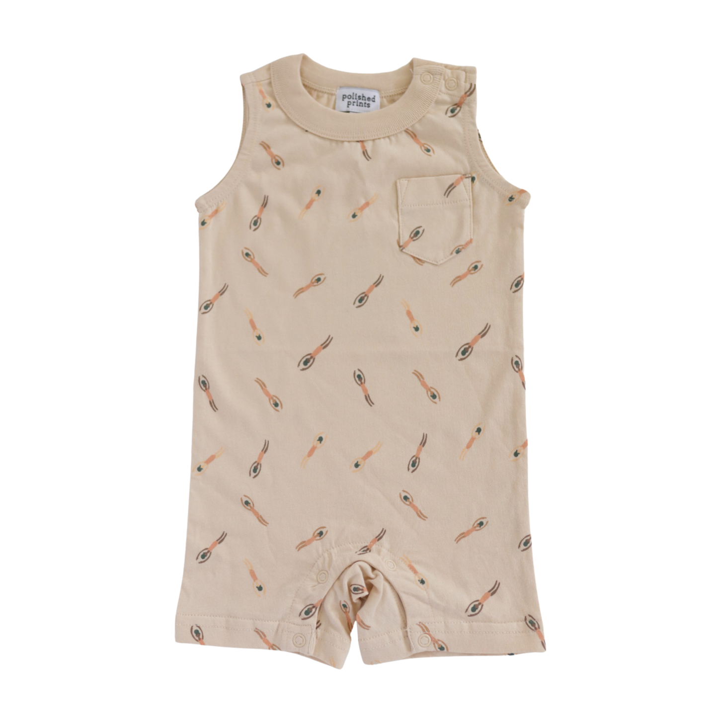 Polished Prints - Swimmers Shorty Baby Romper, Retro Baby, Pocket Onesie