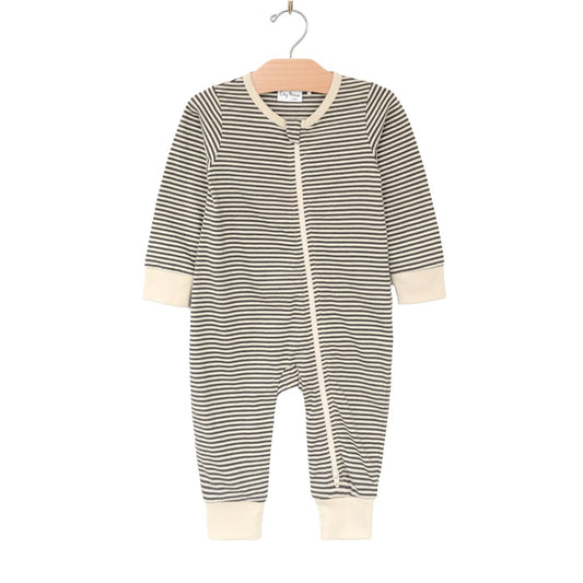 City Mouse Studio - 2 Way Zip Romper- Stripe- Charcoal