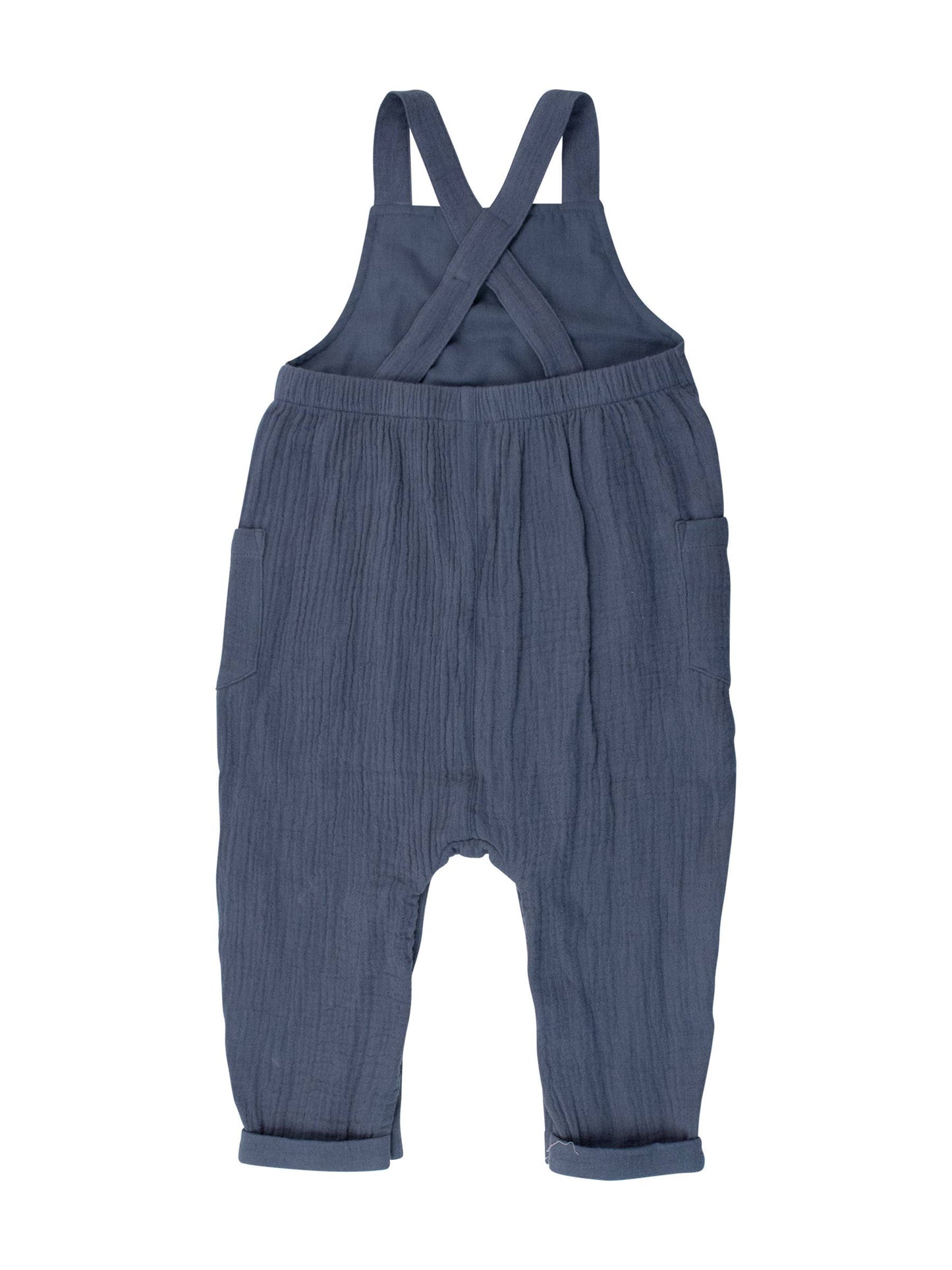 RuffleButts + RuggedButts - Baby Boys Steel Blue Cotton Gauze Overall Jumpsuit