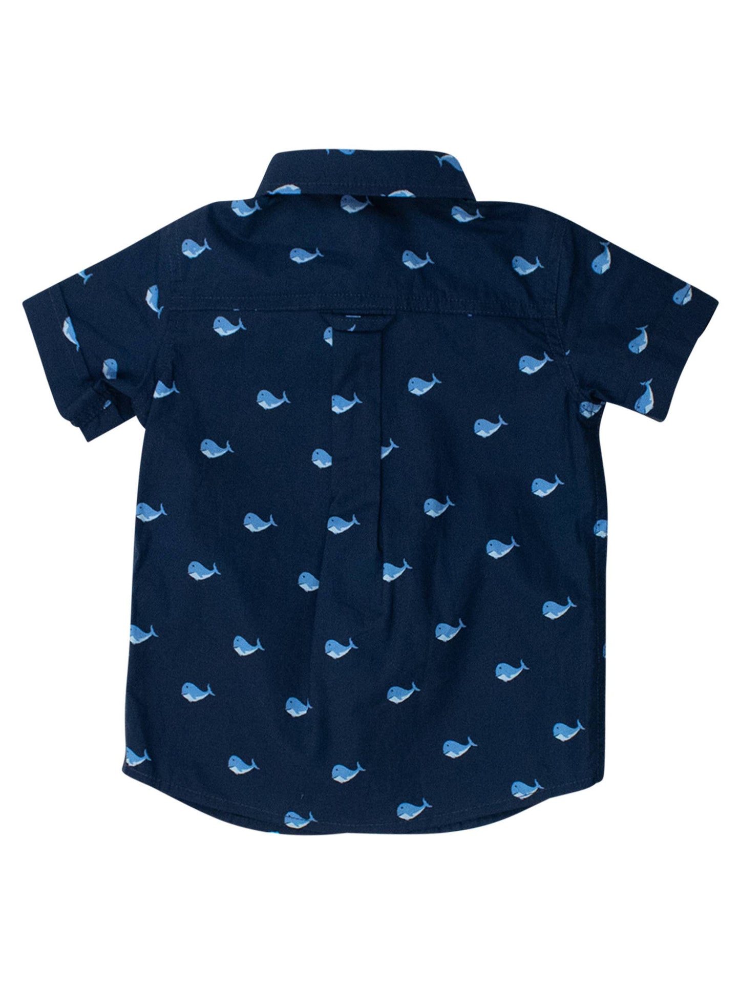 RuffleButts + RuggedButts - Boys Blue Whales Short Sleeve Button Down Shirt