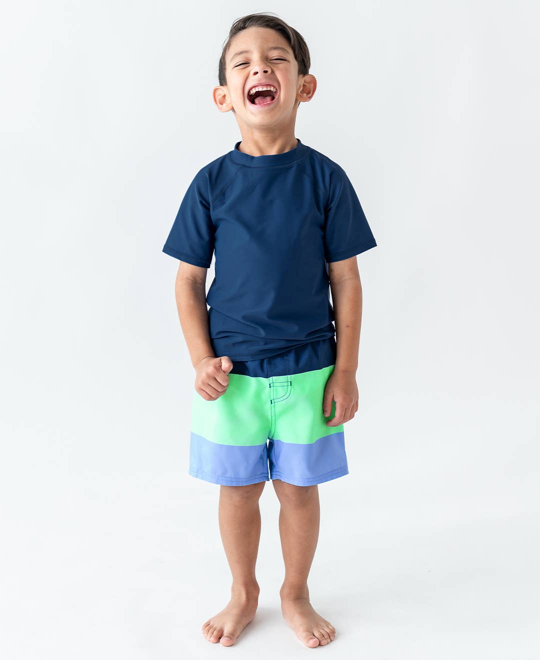 RuffleButts + RuggedButts - Boys Mint & Blue Color Block Swim Trunks