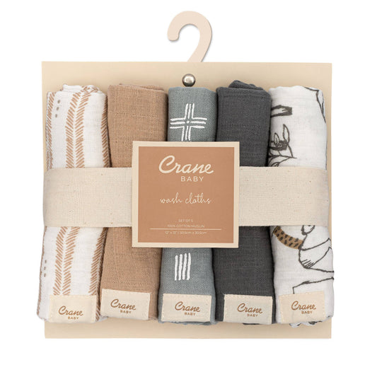 Crane Baby - Ezra 5-pc. Wash Cloth Set (Woodland Animal)