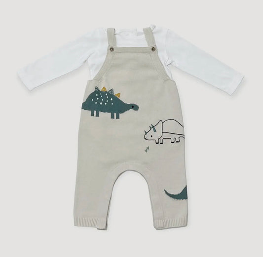 Dino Jacquard Knit Baby Overall Set Organic