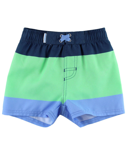 RuffleButts + RuggedButts - Boys Mint & Blue Color Block Swim Trunks