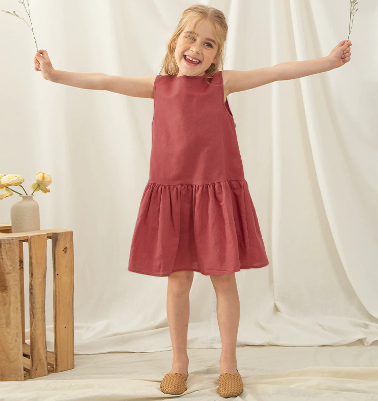 Annie & Charles - Annie & Charles® organic linen dress: Burgundy