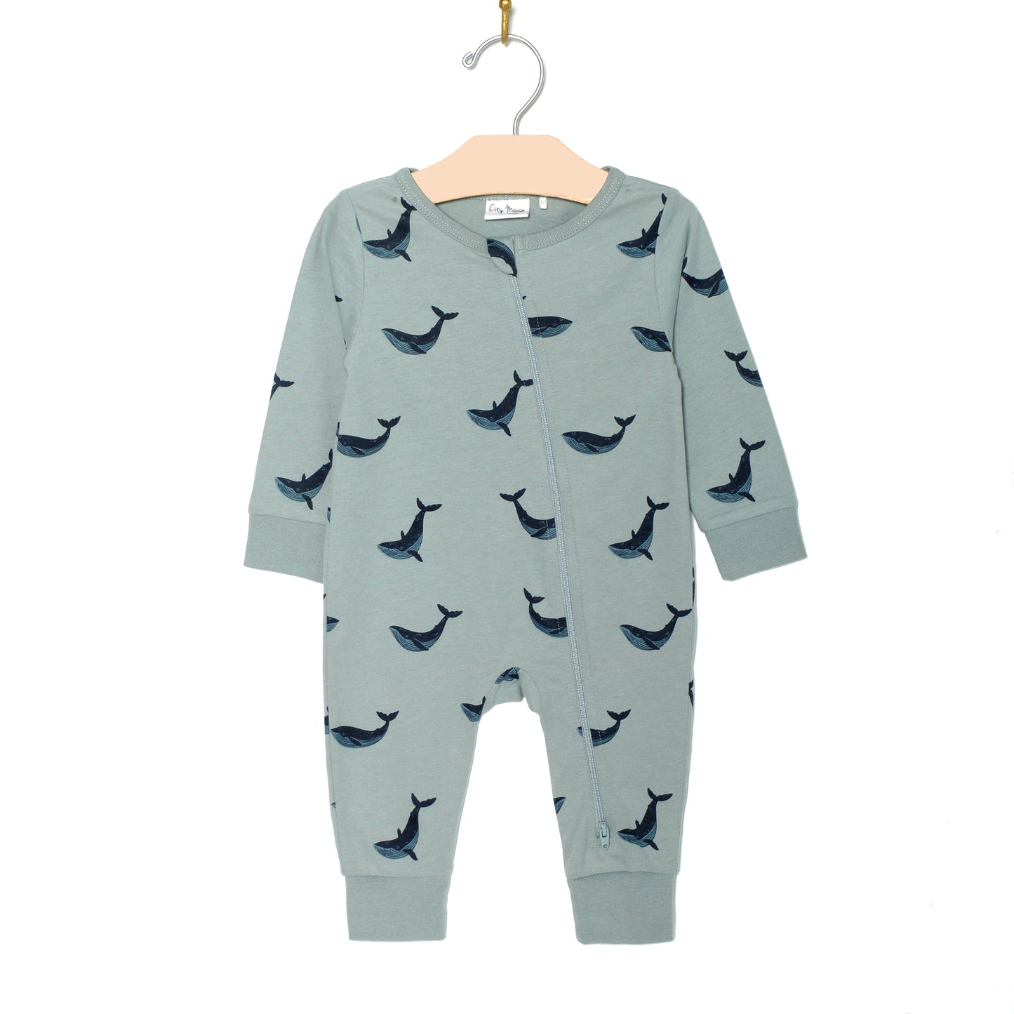 City Mouse-Zip Romper Combed Jersey/Blue Whale