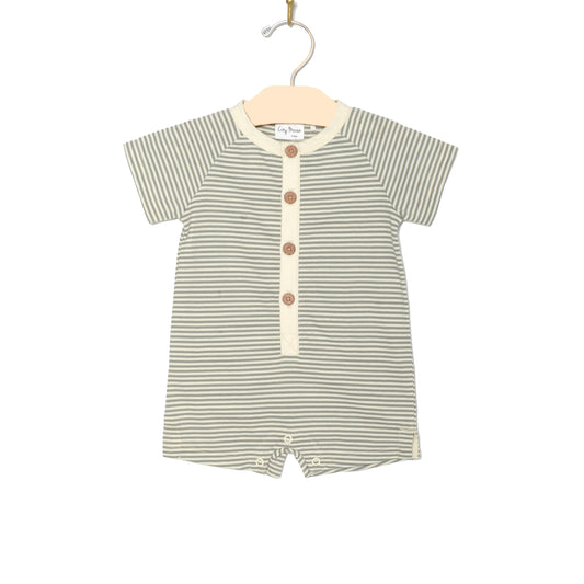 City Mouse Studio- Button Romper Combed Jersey- Steel Stripe