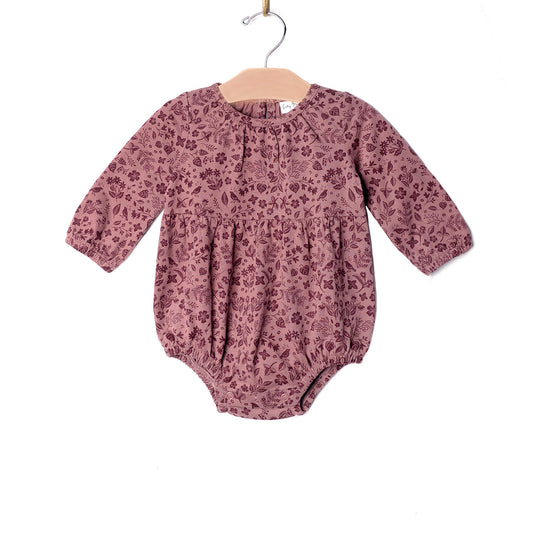 City Mouse Studio- Long Sleeve Shortie Romper/Combed Jersey- Plum Birds