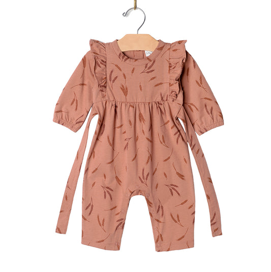 City Mouse Studio- Flutter Long Romper/Combed Jersey- Wheat