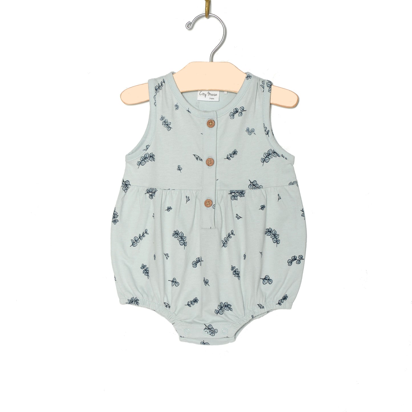 City Mouse Studio- Button Front Romper Combed Jersey- Eucalyptus