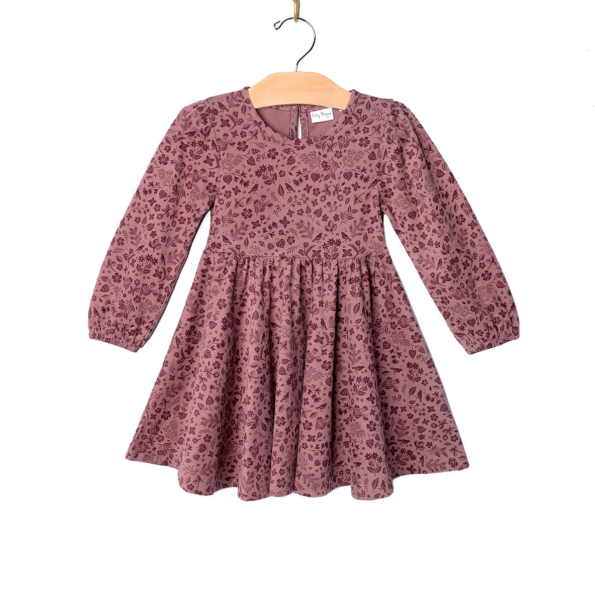 City Mouse Studio- Twirl Dress/Combed Jersey- Plum Birds