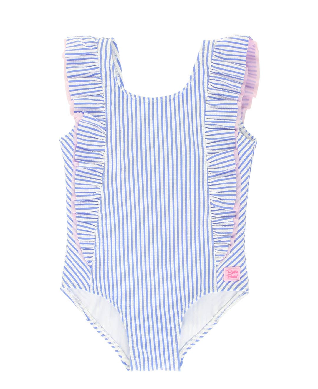 RuffleButts + RuggedButts - Girls Periwinkle Blue Seersucker Waterfall One Piece