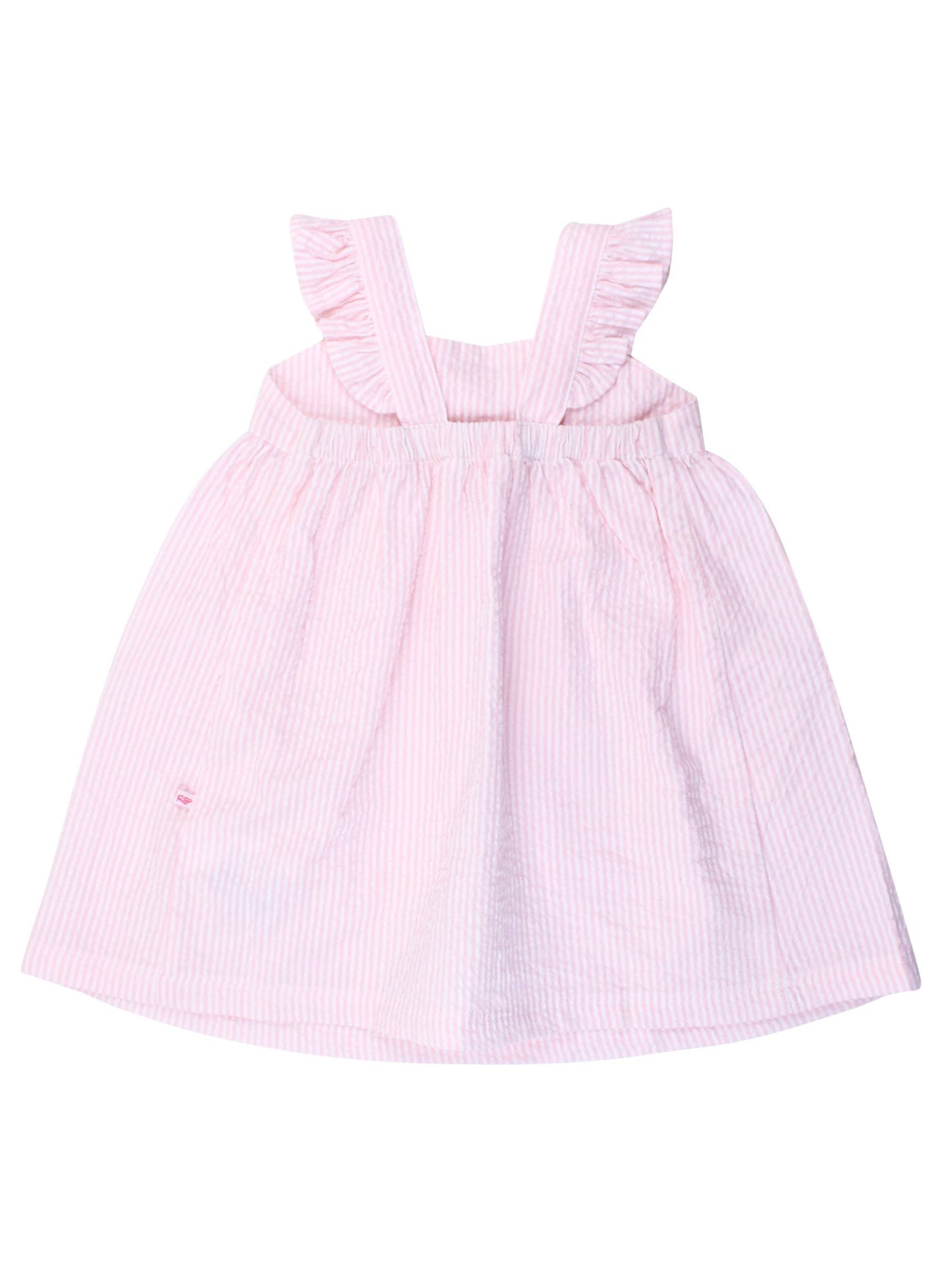 RuffleButts + RuggedButts - Girls Pink Seersucker Flutter Bow Woven Dress