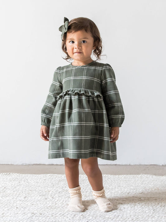 Kids Sydney Flannel Ruffle Dress - Cypress Plaid