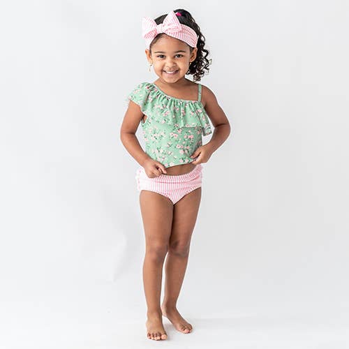 RuffleButts + RuggedButts - Girls Tea Roses One Shoulder Ruffle Tankini