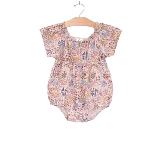 City Mouse Studio - Raglan Flutter Sleeve Romper- Spring Garden- Lilac