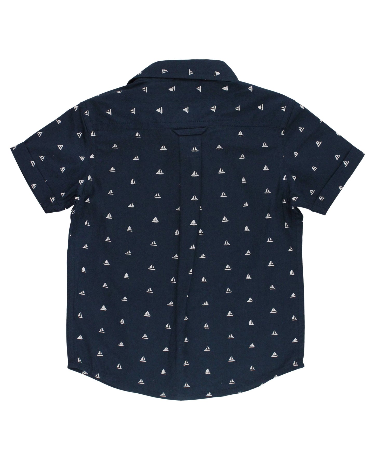 RuffleButts + RuggedButts - Boys Navy Sailboats Short Sleeve Button Down Shirt