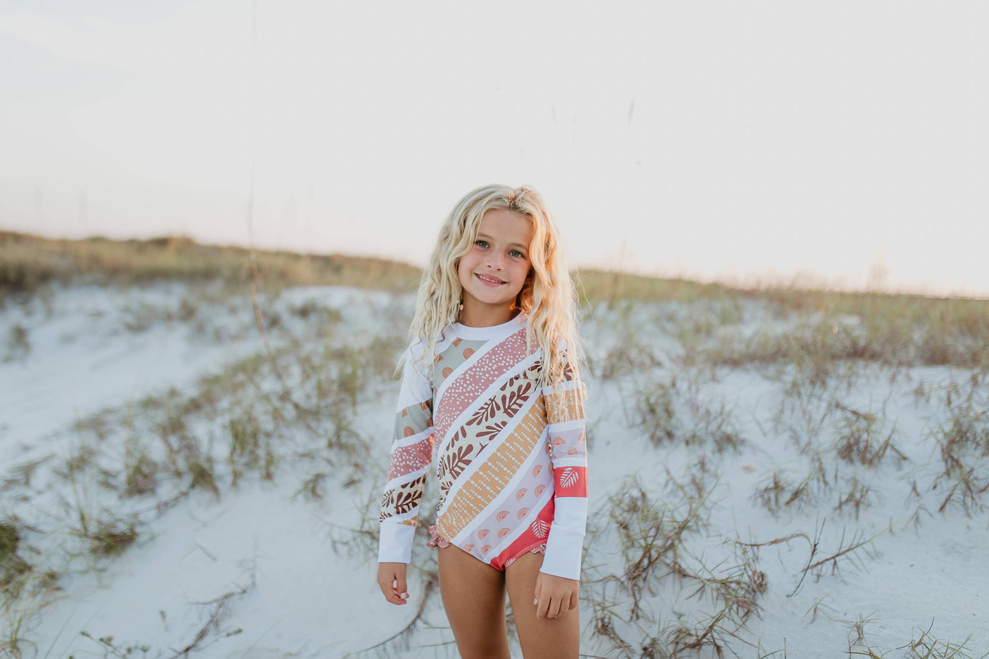 Oopsie Daisy - Kids Boho Stripe Rainbow Zip Rash Guard One Piece Swimsuit SPF 50