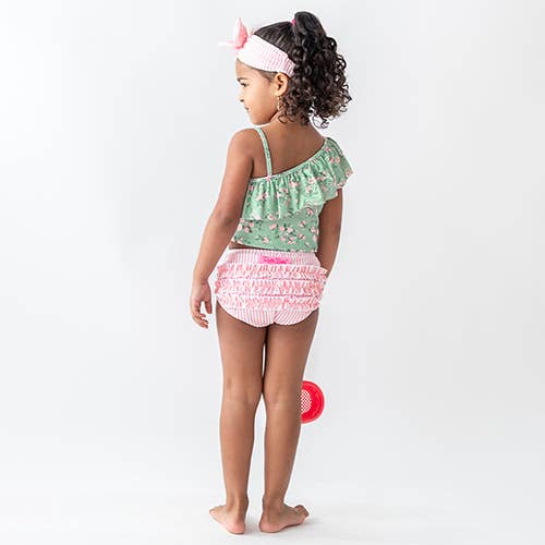 RuffleButts + RuggedButts - Girls Tea Roses One Shoulder Ruffle Tankini