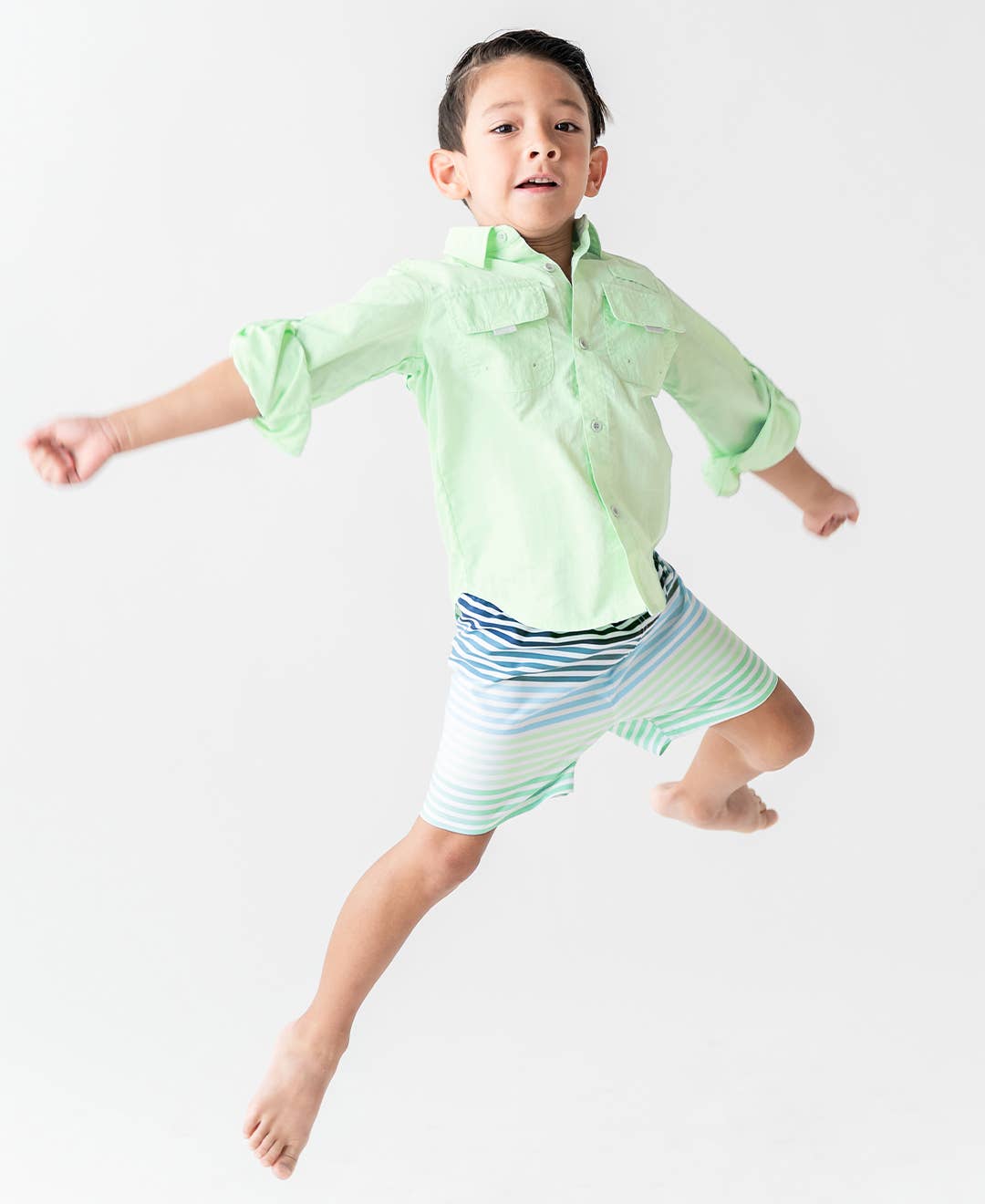 RuffleButts + RuggedButts - Boys Coastal Stripes Swim Trunks