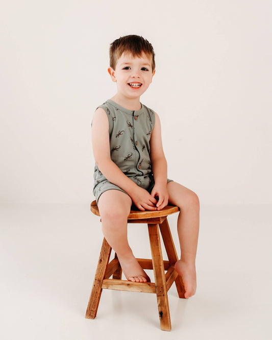 City Mouse Studio - Henley Tank Short Romper- Salamander- Pond