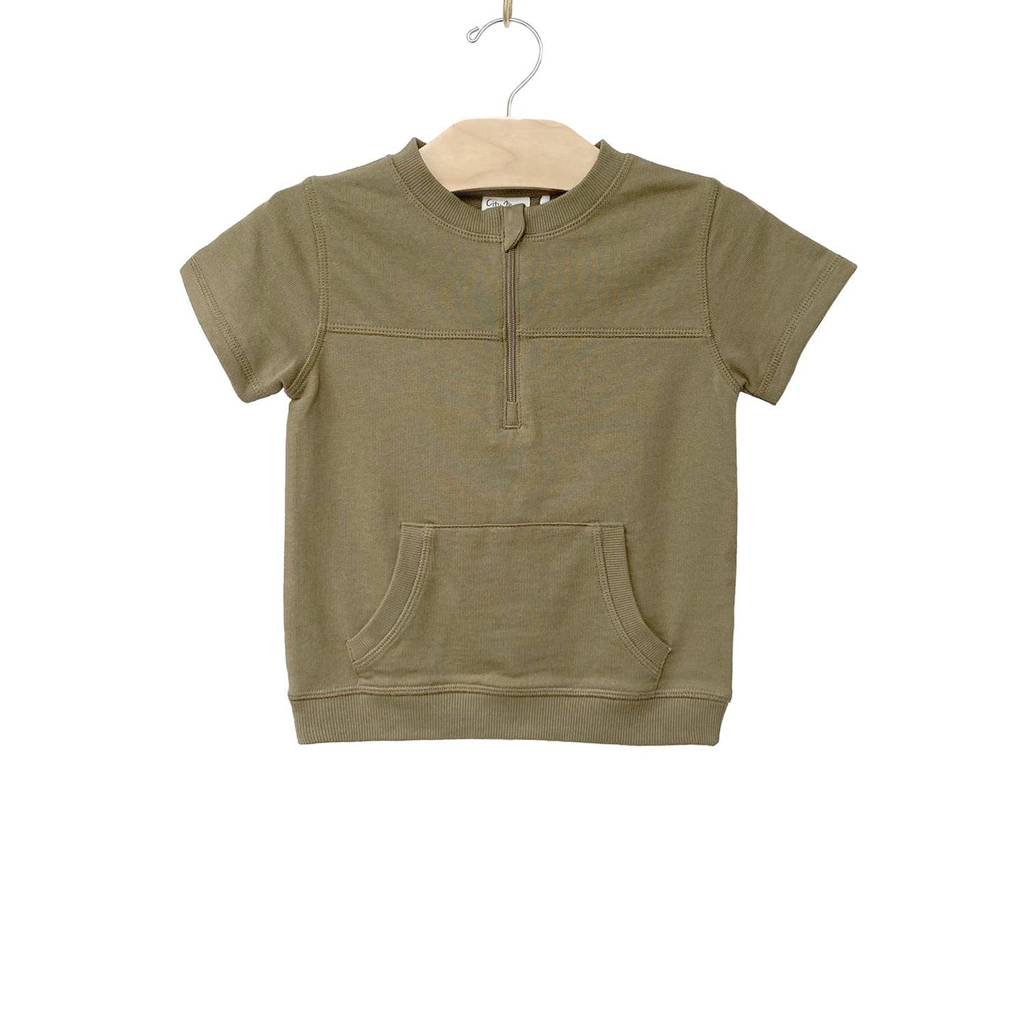 City Mouse Studio - 1/2 Zip Tee- Dusky Green