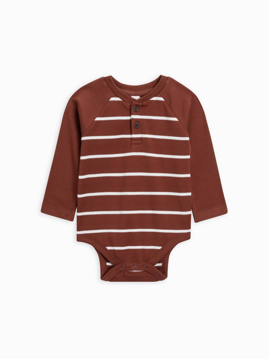 Colored Organics - Lucas Raglan Henley Bodysuit - Albers Stripe / Sumac