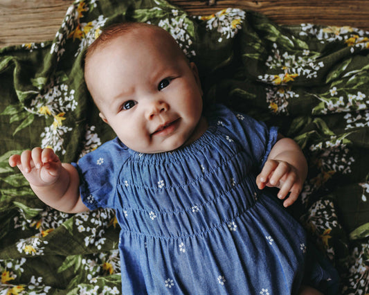 City Mouse Studio - Smocked Short Romper- Daisies