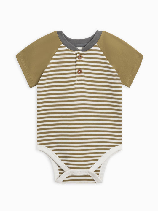 Colored Organics - Organic Baby Sosa Raglan Henley Bodysuit - Greely Stripe