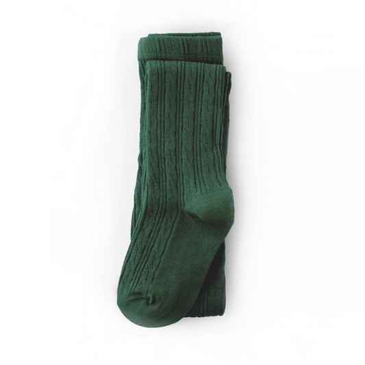 Little Stocking Co. - Forest Green Cable Knit Tights: 1-2 YEARS