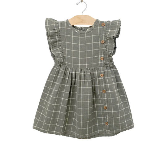 City Mouse Studio - Side Button Dress- Windowpane