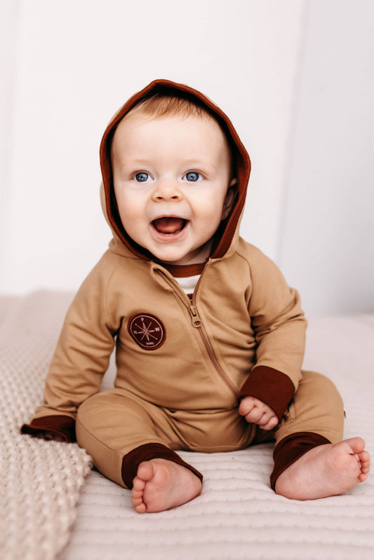 City Mouse Studio - PNW Baby Hooded Romper- Rust