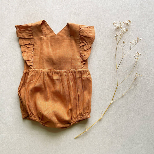 Wildflowers + Cotton - Rust Linen Bubble Romper