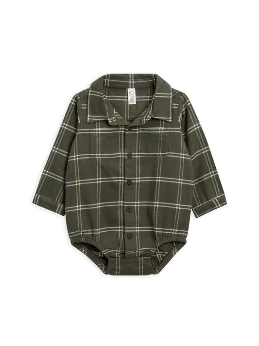 Colored Organics - Carson Flannel Collared Button Down Bodysuit - Cypress Plaid