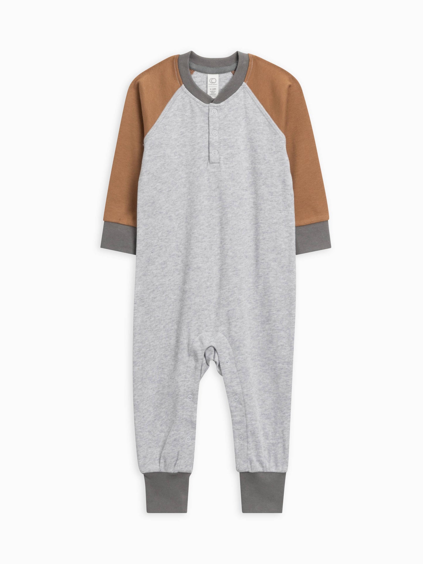 Colored Organics - Organic Baby Brix Henley Romper - Heather Grey / Nutmeg