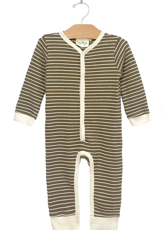 City Mouse Studio - Olive Stripe Snap Long Romper